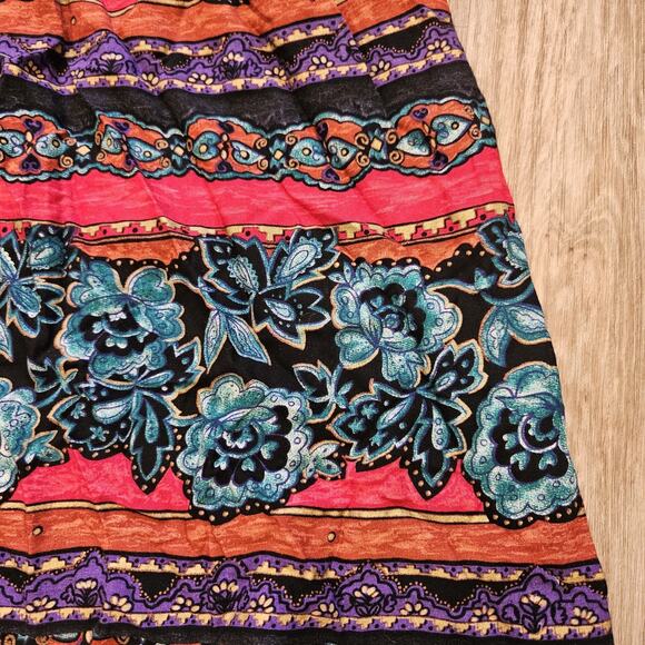 Vtg Patterned Midi Skirt Women M Multicolor Floral Wearable Art Boho 90s Teacher - Picture 4 of 10